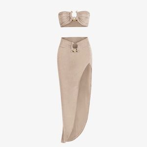 Beige 2 piece skirt set